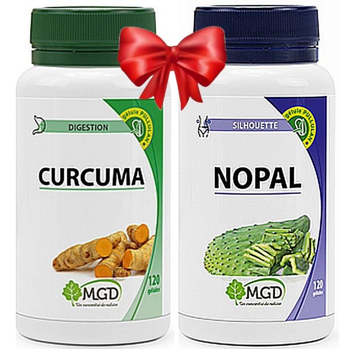 Nopal perte de poids 120 gélules + Curcuma 120 gélules 100% Naturel