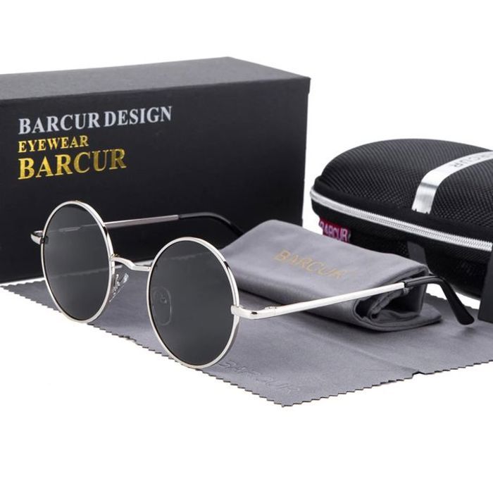 BARCUR Lunettes De Soleil Polarisées Pour Hommes Classiques Rondes Noir