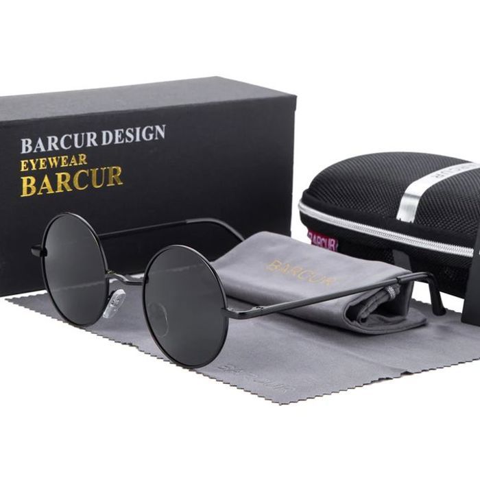 BARCUR Lunettes De Soleil Polarisées Pour Hommes Classiques Rondes Noir