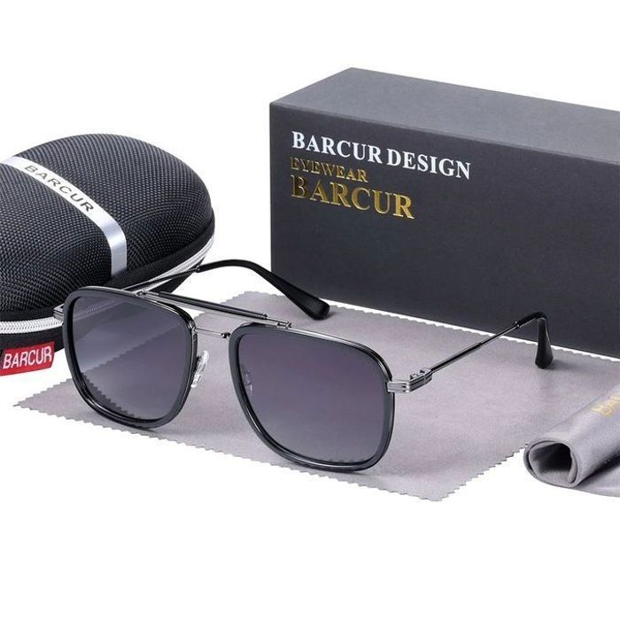 BARCUR Lunettes De Soleil Polarisées Pour Hommes Classiques Verres Carrés Noir