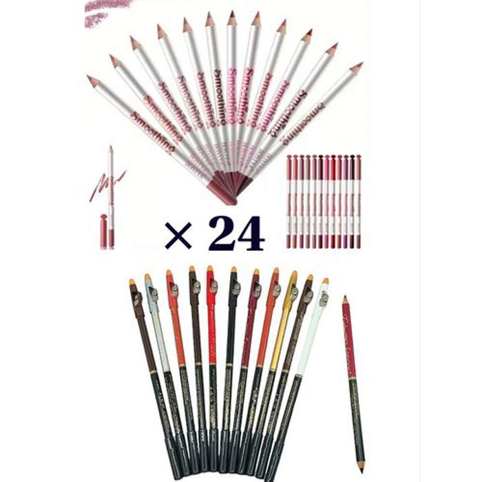 Set Professionnel 2 en 1 – 24 Crayons Lèvres & Yeux Ultra-Pigmentés