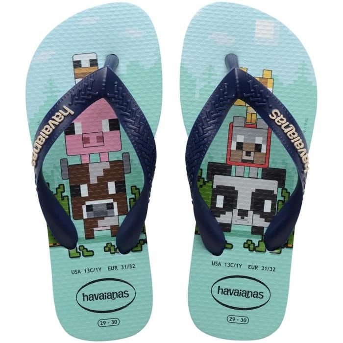 Tongs - HAVAIANAS - KIDS MINECRAFT - Bleu - Enfant - Caoutchouc