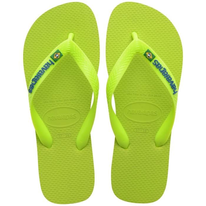 Tongs - HAVAIANAS - BRASIL LOGO NEON - Couleur Lime Green - Semelle 100% Caoutchouc - Pour Homme