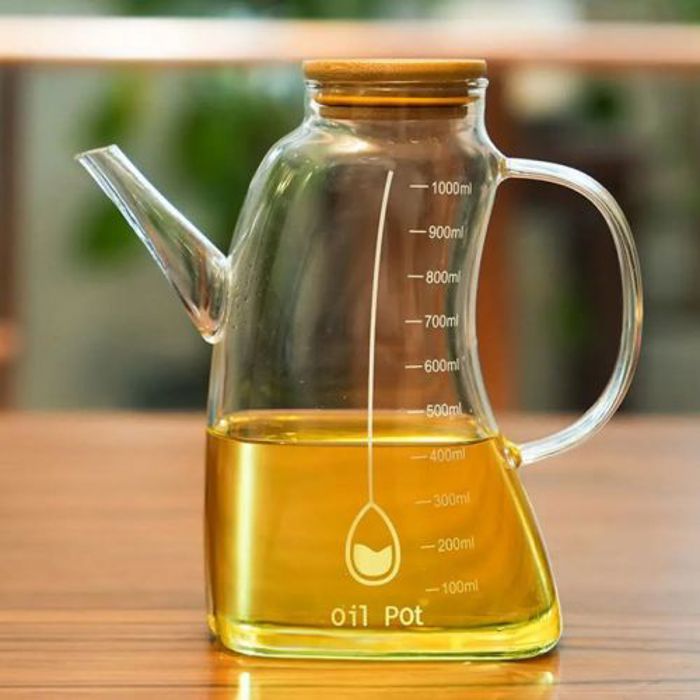 Bouteille distributrice d'huile d'olive et de vinaigre avec couvercle en bambou 1000 ml-Transparant