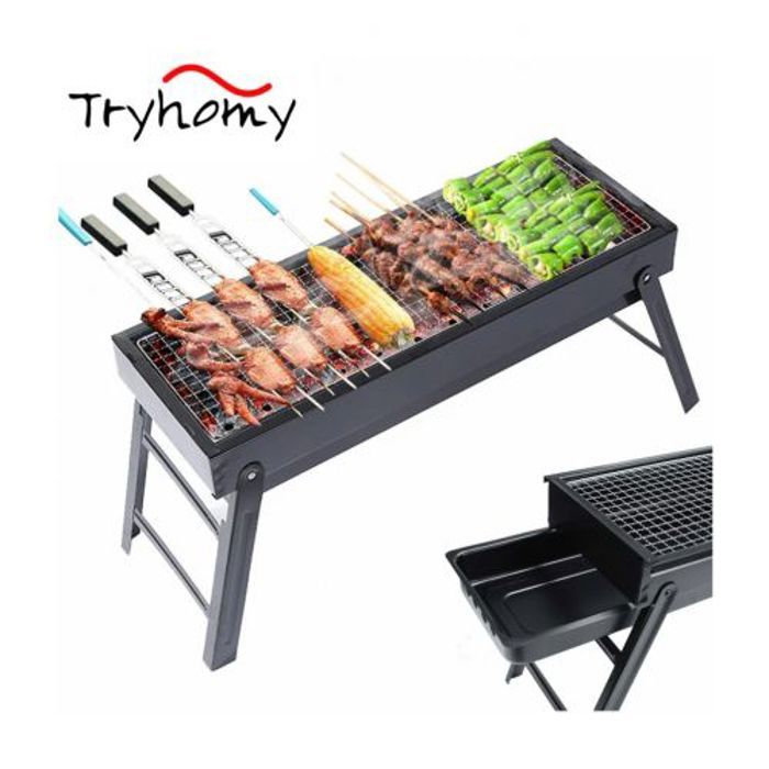 Barbecue rectangulaire à charbon Portable et Pliable 60x33x20cm-Noir