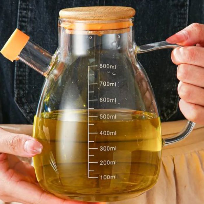 Bouteille distributrice d'huile d'olive et de vinaigre avec couvercle en bambou 800 ml-Transparant