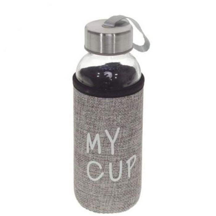 Bouteille d'eau et jus isolé en verre avec pochette MY Cup pour enfants-Gris