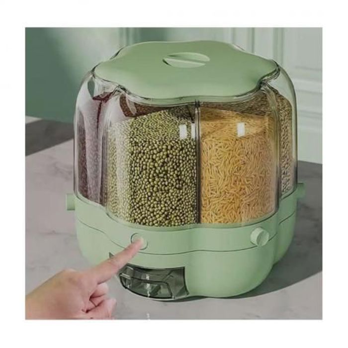 Distributeur de céréales rotatifà 6 sections avec sortie de riz en un clic-Vert