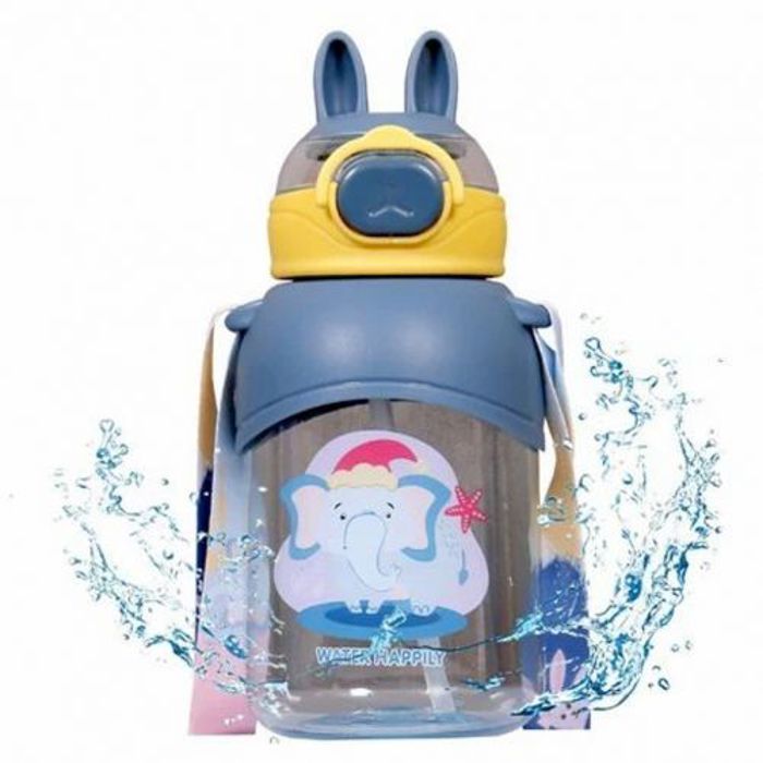 Bouteilles d'eau avec Paille Portable pour Enfants 650ml-Bleue