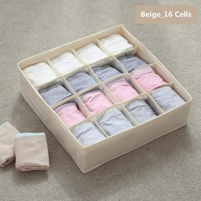 Boîtes de Rangement pour Sous-vêtements de 16 cellules-Beige