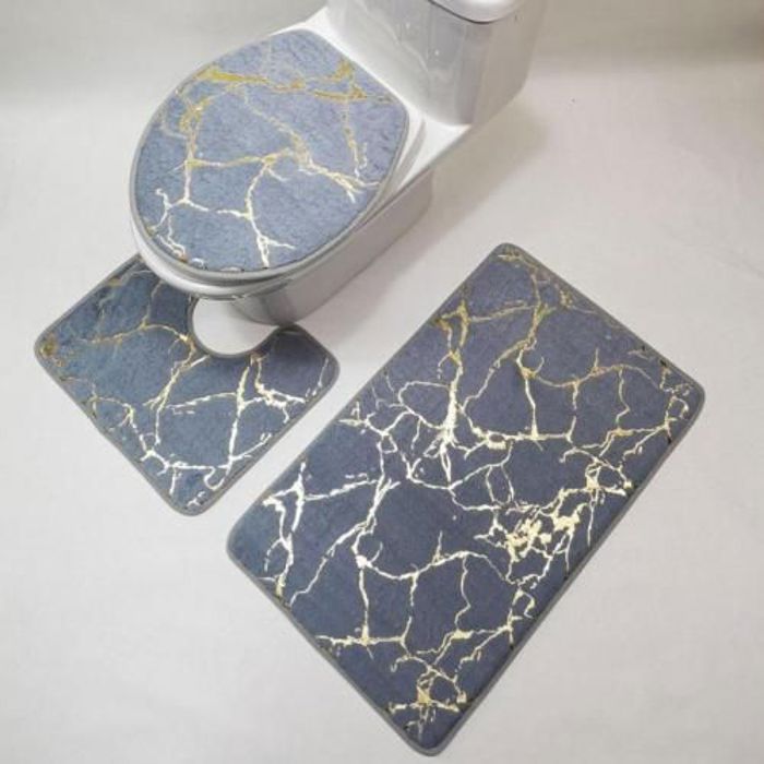 Ensemble Tapis de salle de bain 3 pièces marbre-Gris