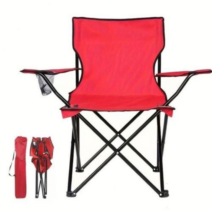 Chaise camping,portable,pliante siège de plage avec porte-gobelet-Rouge