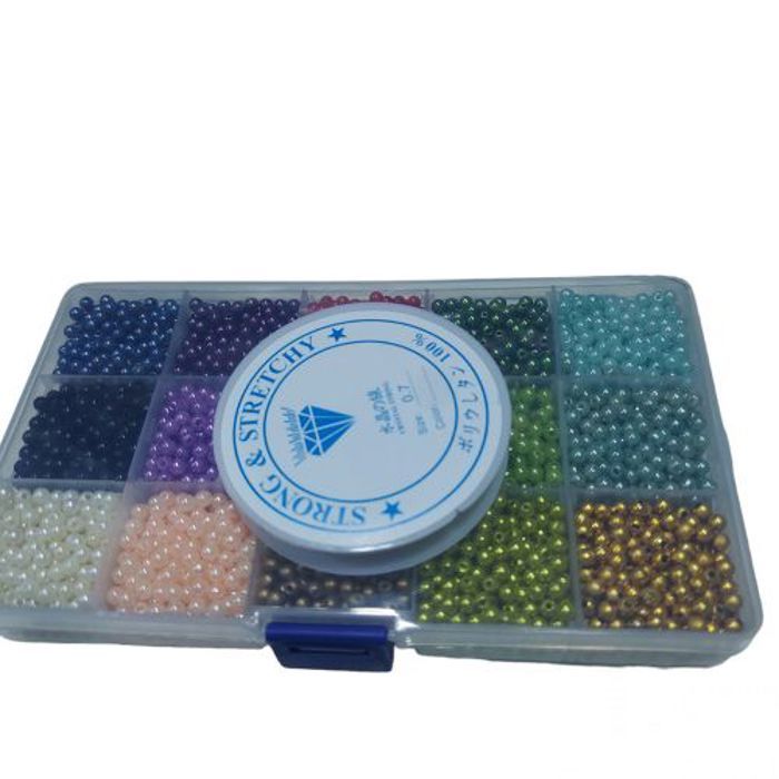 Boite de perles 150 Gr et fil élastique, pour bijoux, bracelets