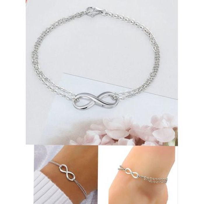 Chaine de cheville,chaine de pied et Bracelet 2 en 1.Double chaîne Infinity Inoxydable.