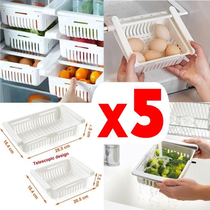 5 Paniers de rangement extensible pour réfrigérateur