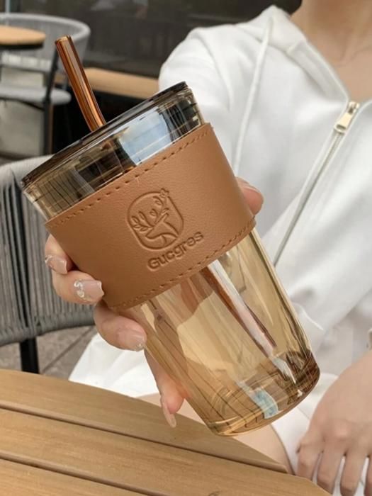 Tasse à café en verre de style Ins avec paille