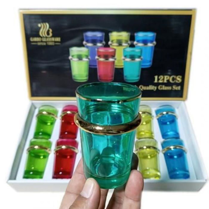 Set de 12 verres à thé Beldi artisanal marocain multicolore-Doré