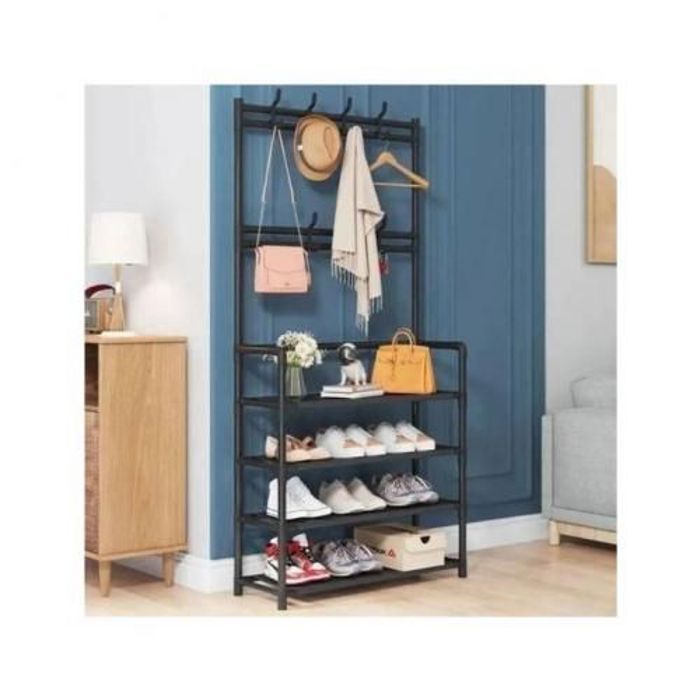 Porte-manteau,étagère à chaussures et Rangement en métal pour lâ€™entrée -Noir