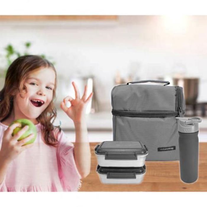 Porte manger Sacs à Repas isotherme Pour Enfant et Adulte -Gris