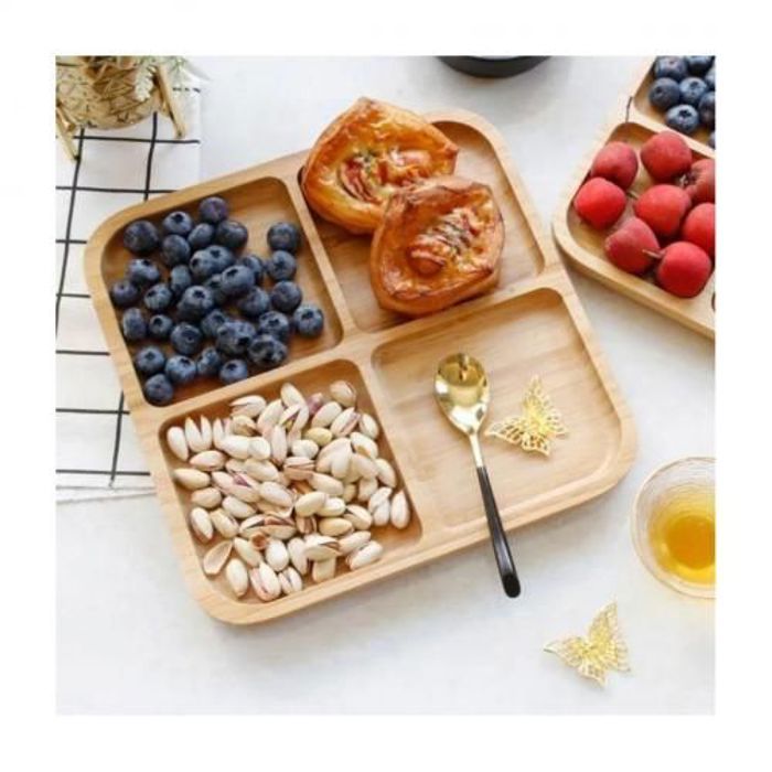 Plateaux carée en bambou multi-usages Pain Café Thé et fruits 25x25cm