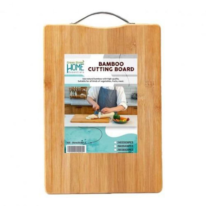 Planches à découper rectangulaire en bois manche inox 28x38cm