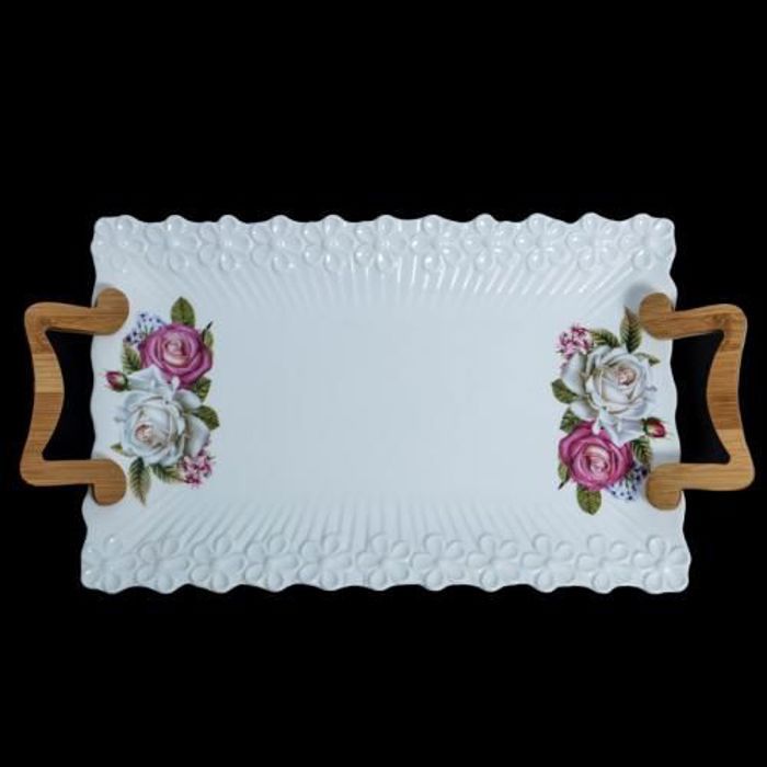 Plateau rectangulaire en porcelaine 35x23cm-Blanc