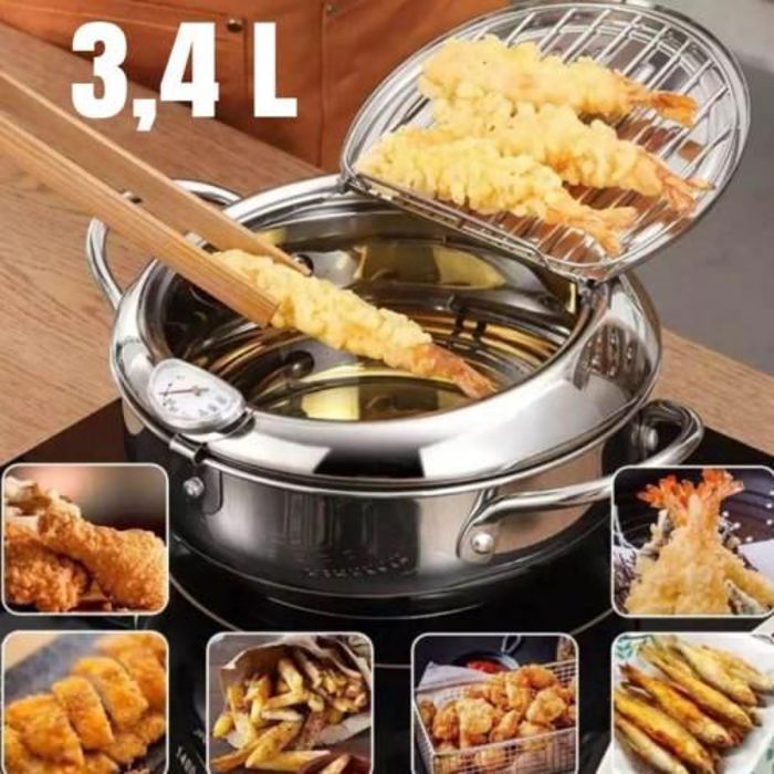 Poêle à frite,friteuse avec thermomètre en acier inoxydable 3,4L/ 26cm