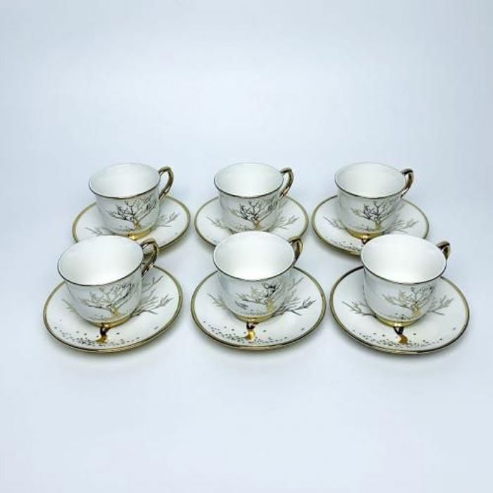 Lot de 6 tasses et sous tasses en porcelaine pour café Noir 2915-4