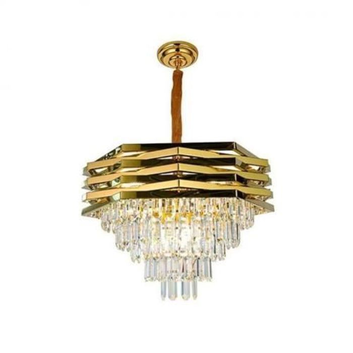 Lustre cristal hexagonal LED et 3 Ampoule CH1066/ 40cm-Doré