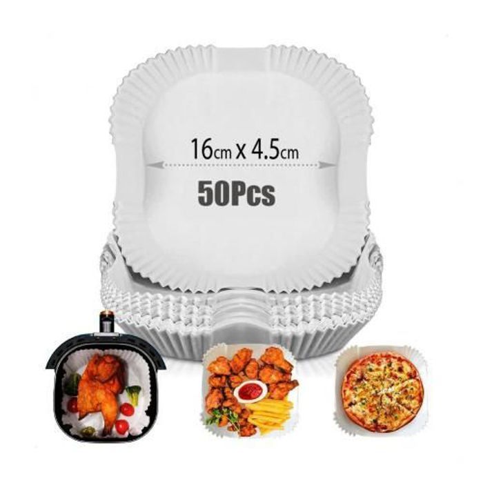 Lot de 50 Papier Doublure Sulfurisé carré pour Friteuse à Air/16cmx4,5cm-Blanc
