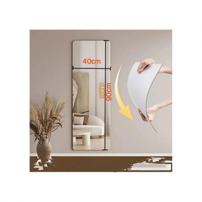 Miroir autocollant rectangulaire mural HD-2923-1/90x40cm