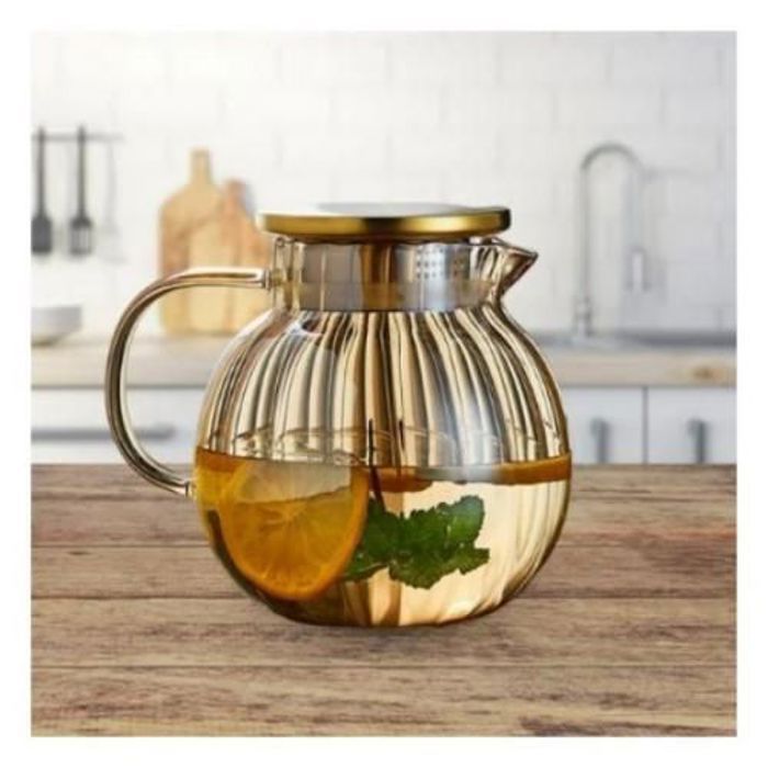 Théière en verre à degré de chaleur,sécurité sur la cuisinière 1,3L-Doré