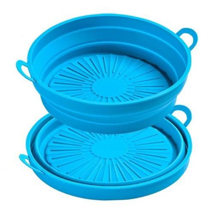 Moule Air Fryer pliable ,réutilisable rond en Silicone-Bleue