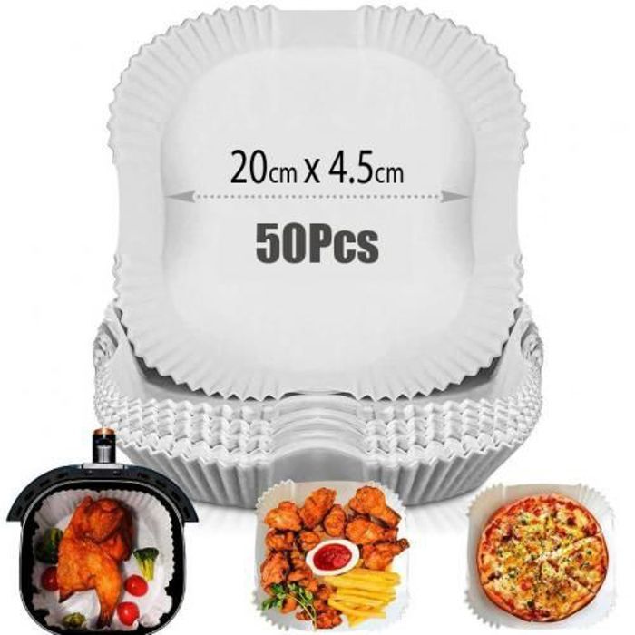 Lot de 50 Papier Doublure Sulfurisé Carré pour Friteuse à Air/20cmx4,5cm-Blanc
