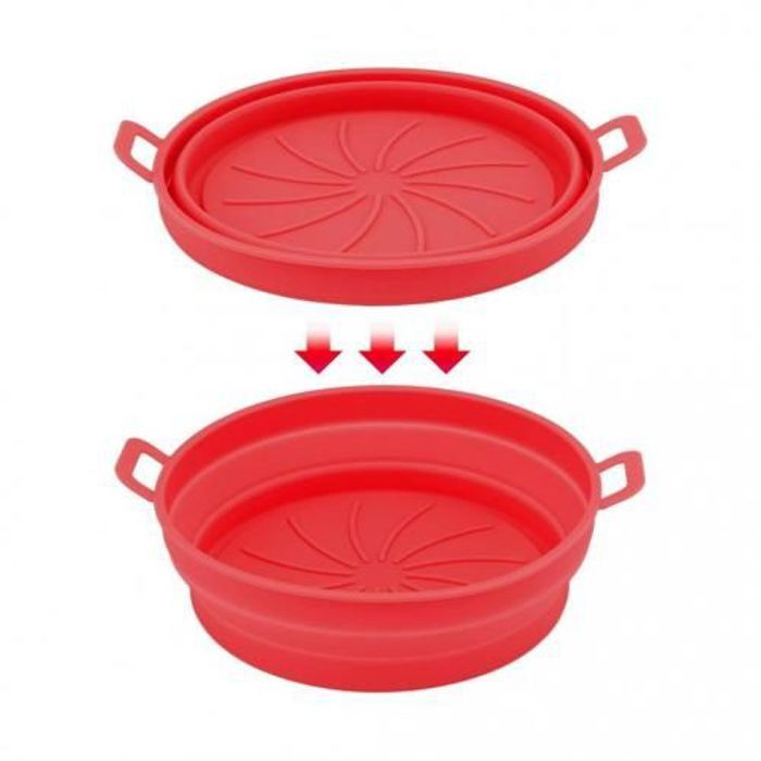 Moule Air Fryer pliable ,réutilisable rond en Silicone-Rouge