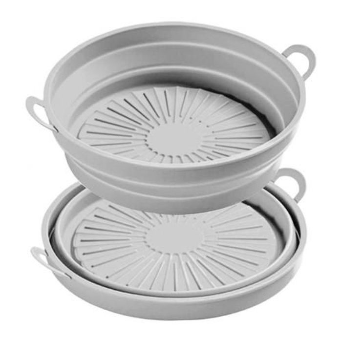 Moule Air Fryer pliable ,réutilisable rond en Silicone-Gris