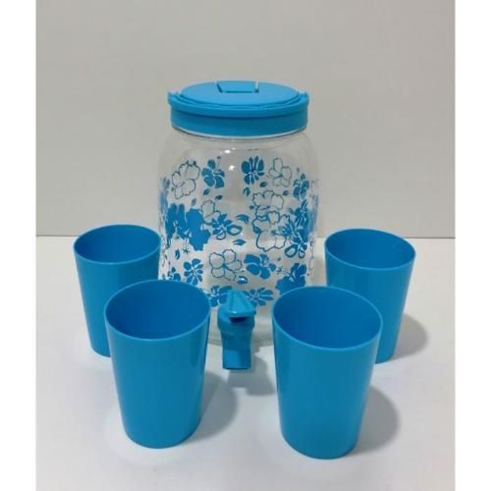 Set Fontaine Distributeur A Boisson 2,5L Avec 4 Gobelets -Bleue