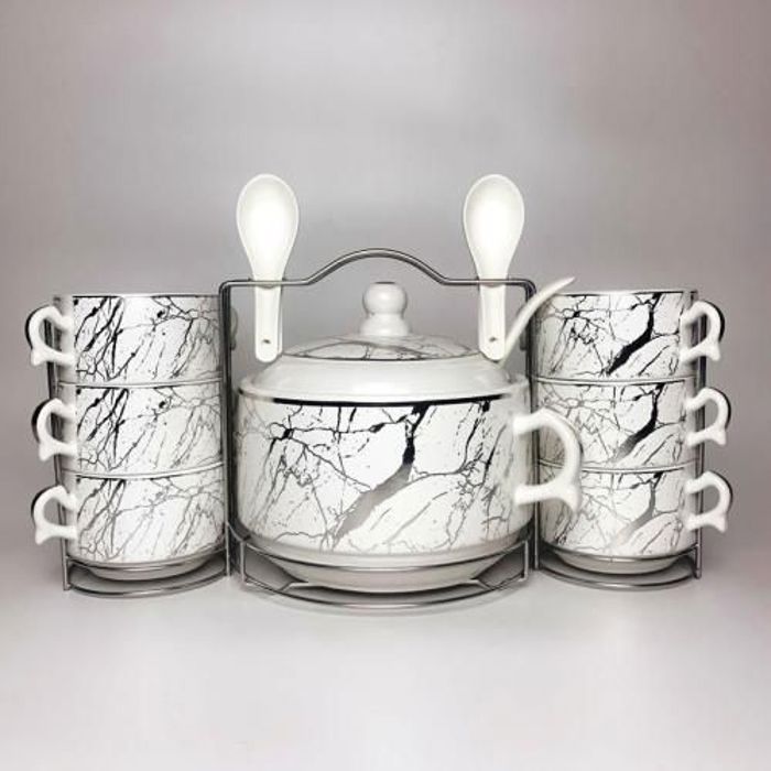Set de soupière 15pcs avec support en acier inoxydable rkhama-Blanc