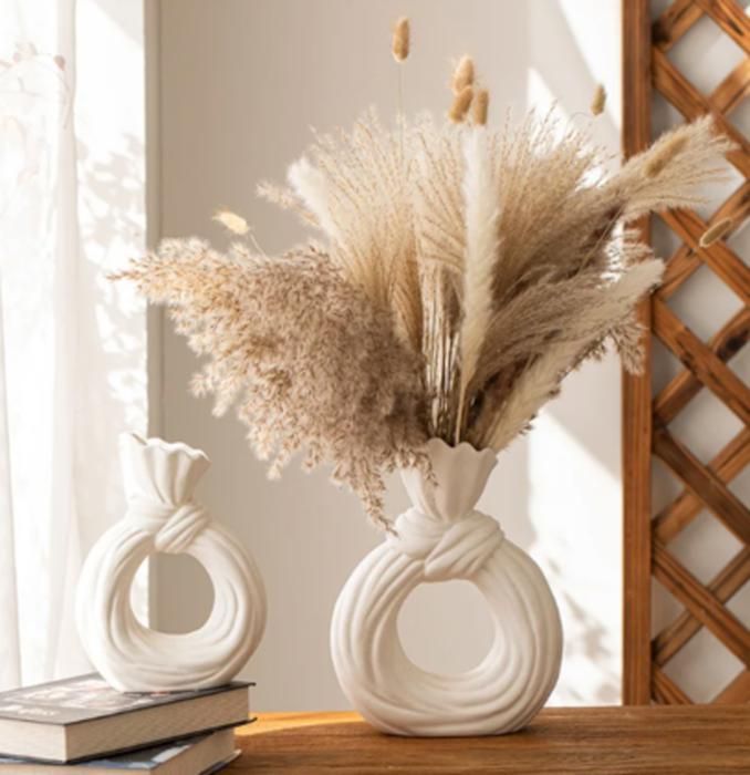 Lot de 2 Vases en céramique blanche – pour décoration d'intérieur moderne