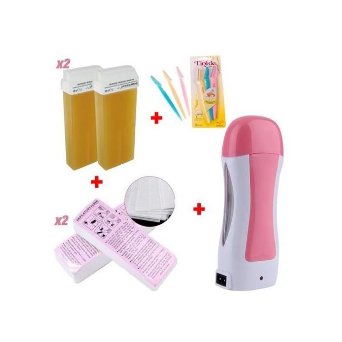 Appareil Chauffe Cire + 2 cartouche de Miel + 2x 80 Bandes paper + Kit de rasoirs