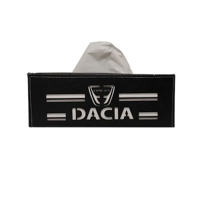 Couverture de boîte à mouchoirs DACIA en Coloration cuir noir + boîte à mouchoirs cadeau