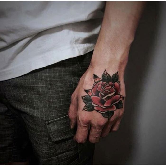 Faux tatouages autocollants temporaires à la main bras fleur Rose imperméables