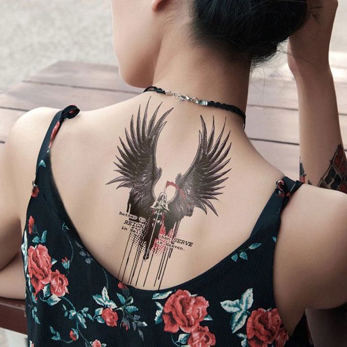 Tatouage Temporaire Imperméable Angel au dos et la cuisse pour hommes et femmes
