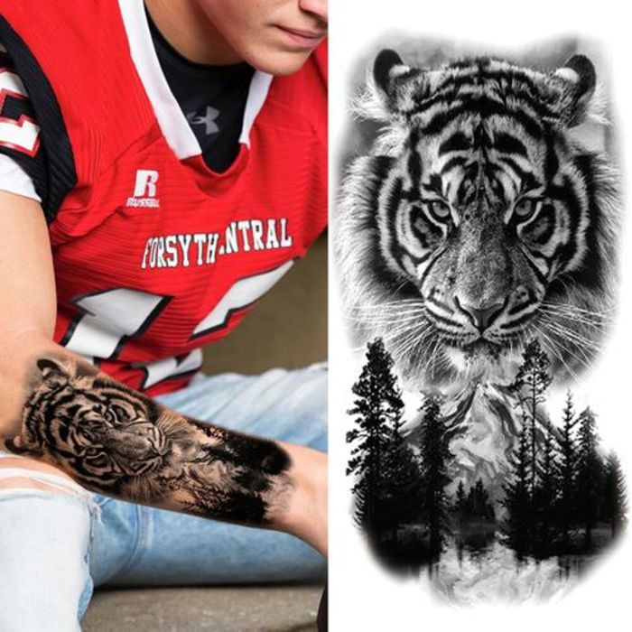 Tatouage Autocollant de forêt et Tigre noire tatouage temporaire imperméable