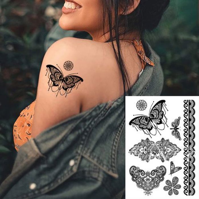 Tatouage Temporaire Imperméable papillon décoration sur le poignet et armure pour hommes et femmes