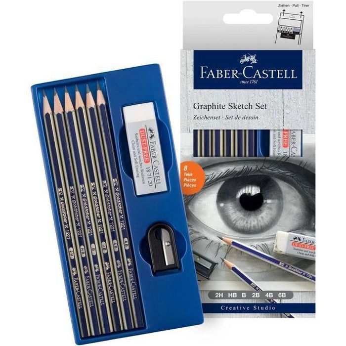 Faber castell Ensemble 6 Crayons Graphites Esquisse,Gomme & Taille crayon
