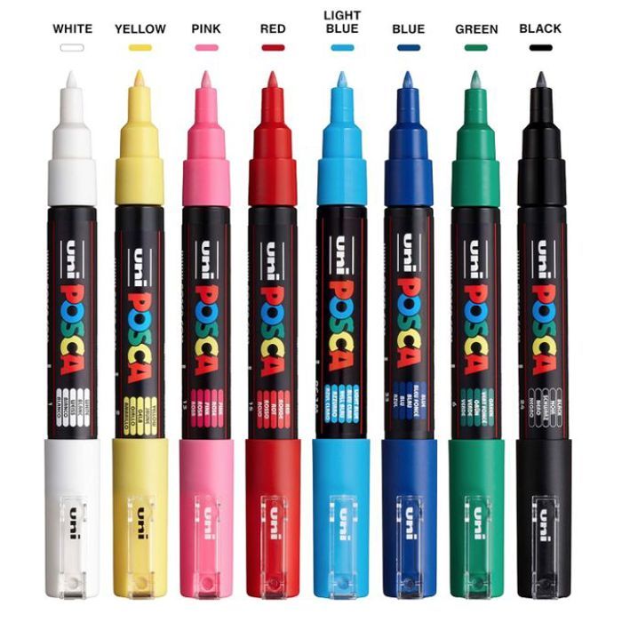 Posca Lot Economique 8 Marqueurs 1M, Stylos pour Fournitures d'Art, Scolaires, Rock Art, Peinture Tissu
