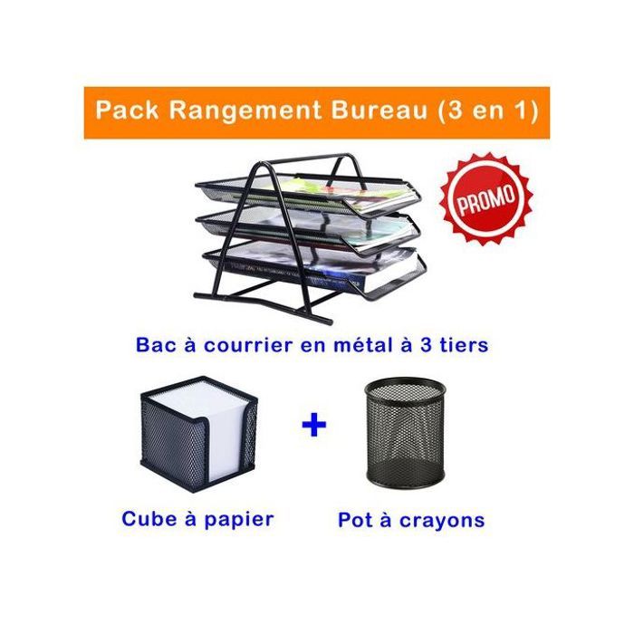 Crown Pack Rangement Bureau 3 en 1 : Bac à courrier plus Cube à papier plus Pot à crayons