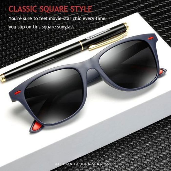 Lunettes De Soleil Polarisées Hommes Femmes Carré Style Gris noir + Pochette