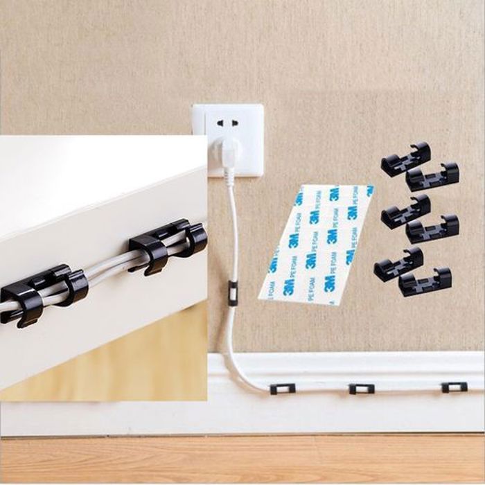 Clips pour organisateur de câbles Gestion des câbles Bureau et poste de travail NOIR - 5 Pièces